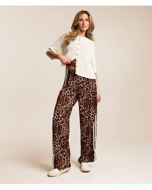 Angie Cheetah Wide Leg Track Pant - Natural