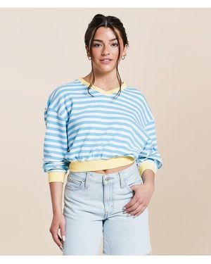 FITZ + EDDI Striped Color Block Cropped Pullover - Blue