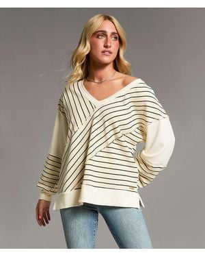 BKE Raw Edge Striped Pullover - Metallic