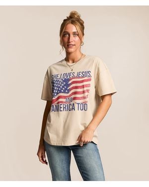 Modish Rebel Loves Jesus & America Oversized T-Shirt - Natural