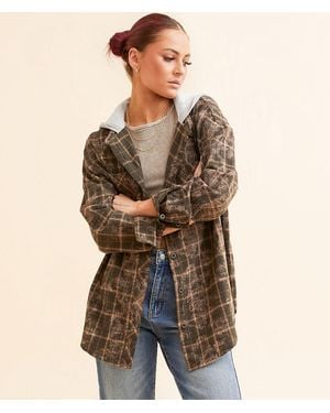 Gilded Intent Plaid Hooded Boyfriend Shirt - Natural