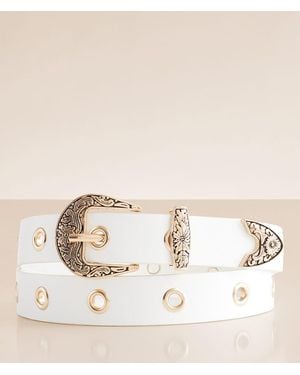 BKE Skinny Western Belt - White