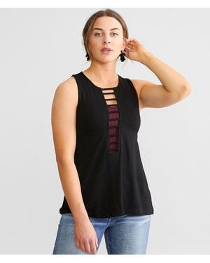 Daytrip Rhinestone Ladder Tank Top - Black