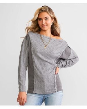 BKE Off The Shoulder Ribbed Top - Gray