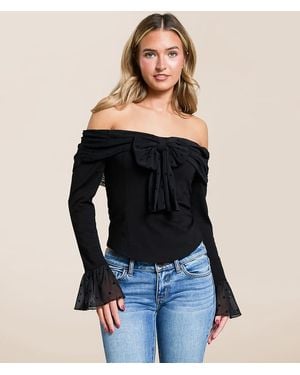 Willow & Root Polka Dot Off The Shoulder Top - Black