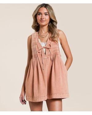 Veveret Front Tie Denim Romper - Pink