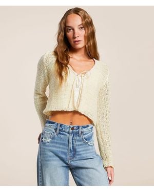 Lush Front Tie Cropped Cardian Sweater - Blue
