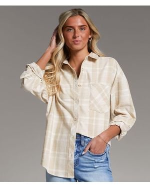 BKE Brushed Plaid Boyfriend Shirt - Natural