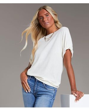 BKE Raw Edge Ribbed Top - White