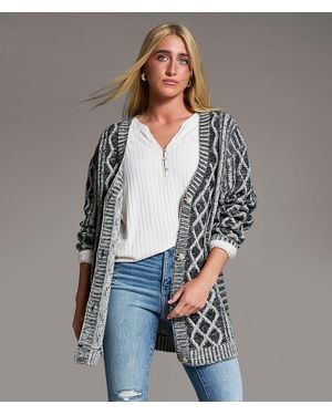 BKE Plated Cable Stitch Cardigan Sweater - Gray