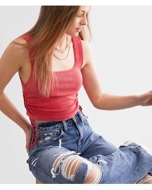 BKE Cinch Tie Cropped Tank Top - Red