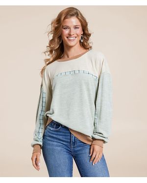 BKE Pieced Plaid Top - White