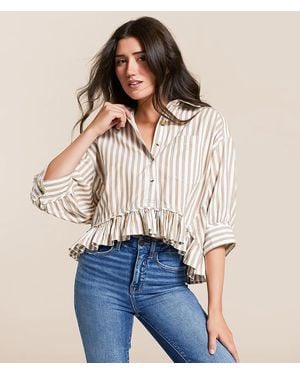Free People Bailey Cropped Stripe Shirt - Blue
