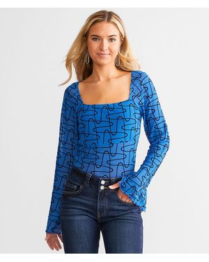 Willow & Root Flocked Mesh Top - Blue