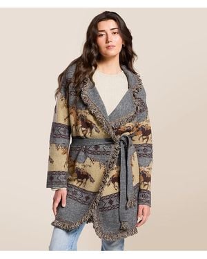 Miss Me Western Fringe Cardigan Sweater - Brown