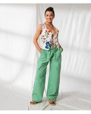 33 Coastal Gingham Wide Leg Utility Pant - Green