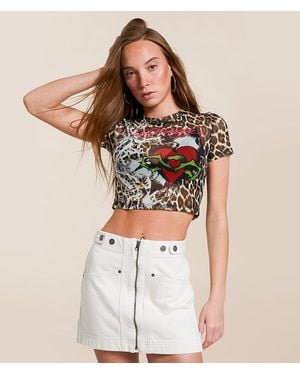Ed Hardy Heart Power Leopard Cropped Baby T-Shirt - Brown