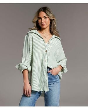 BKE Variegated Stripe Oversized Shirt - Gray