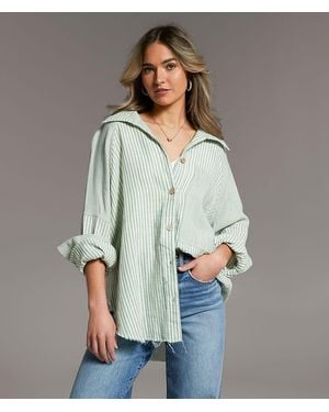 BKE Variegated Stripe Oversized Shirt - Gray