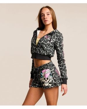 Ed Hardy Skull Cropped Hoodie - Black