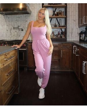 BKE Washed Knit Jumpsuit - Pink