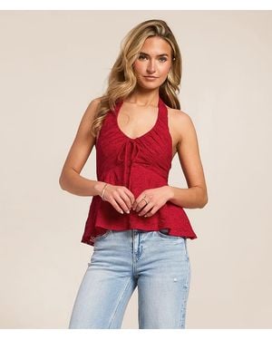 Willow & Root Flowy Lace Halter Tank Top - Red