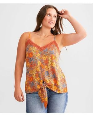 Daytrip Floral Front Tie Tank Top - Orange