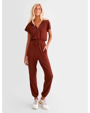 BKE Hooded Quarter Zip Jumpsuit - Red