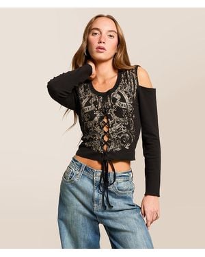 Affliction Constant Pillar Cold Shoulder Top - Black