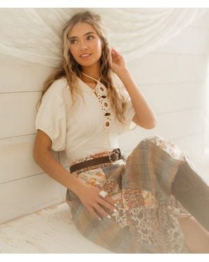 Gimmicks O-Ring Crochet Trim Top - Natural