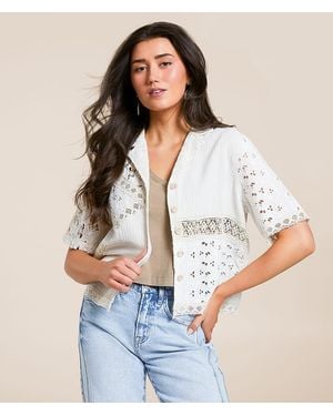 Miss Me Pieced Crochet Shirt - Blue