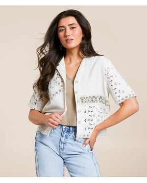Miss Me Pieced Crochet Shirt - Blue