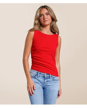 Willow & Root Asymmetrical Ribbed Tank Top - Red