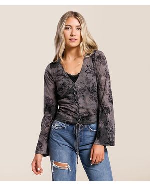 Willow & Root Floral Lace-Up Top - Blue