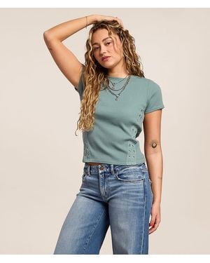 Gilded Intent Waffle Knit Top - Blue