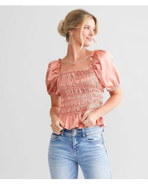 Willow & Root Smocked Satin Top - Red