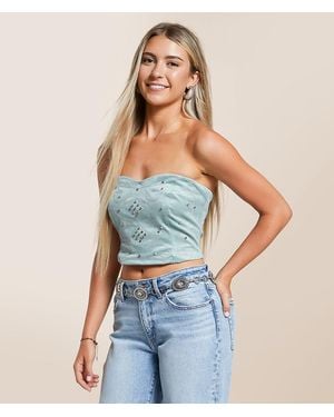 Blue B Studded Faux Suede Tube Top - Blue