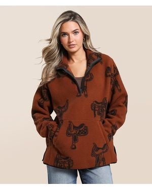 Wrangler Sherpa Quarter Zip Pullover - Brown