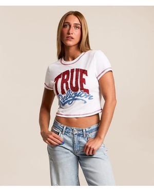 TRUE RELIGION Rhinestone Cropped T-Shirt - Blue