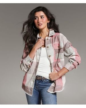 BKE Washed Plaid Corduroy Shacket - Gray