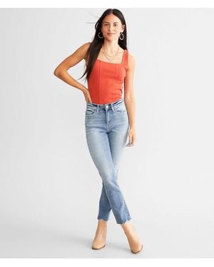 Flying Monkey High Rise Cropped Straight Stretch Jean - Multicolor