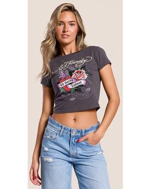 Ed Hardy Rose Heart Baby T-Shirt - Blue