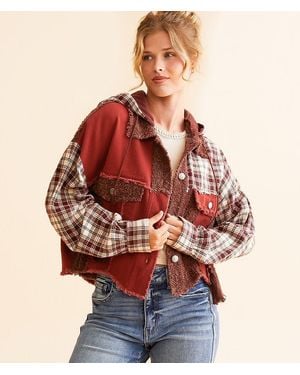 Miss Me Pieced Plaid Hooded Shacket - Red