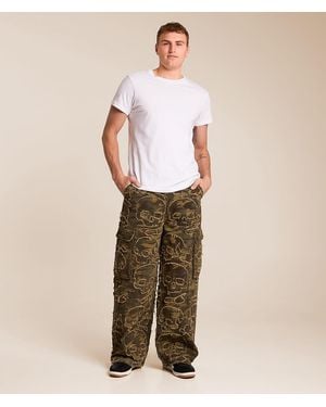 Affliction Skull Camo Extra Wide Leg Cargo Camo Jean - Natural
