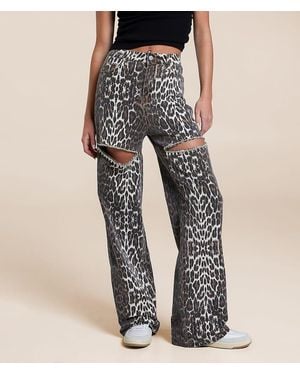 Blue B Ultra High Rise Wide Leg Rhinestone Leopard Jean - Black
