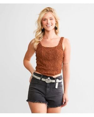 Willow & Root Textured Mesh Cropped Tank Top - Brown