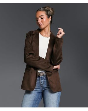 Buckle Black Faux Suede Blazer - Gray