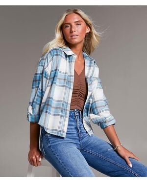 BKE Flannel Cropped Shirt - Blue