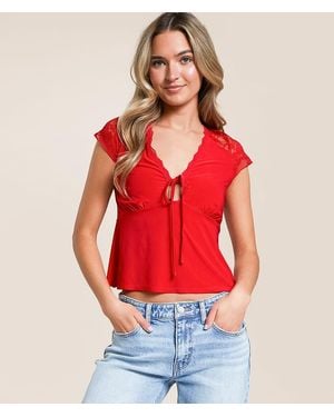 Willow & Root Pieced Lace Keyhole Top - Red