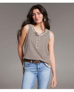 BKE Striped Henley Tank Top - Gray